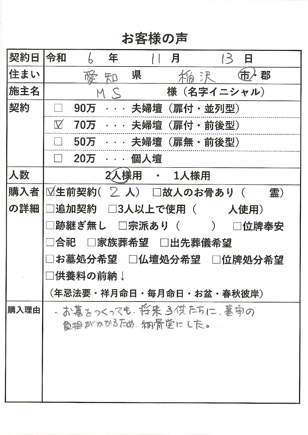 お客様の声