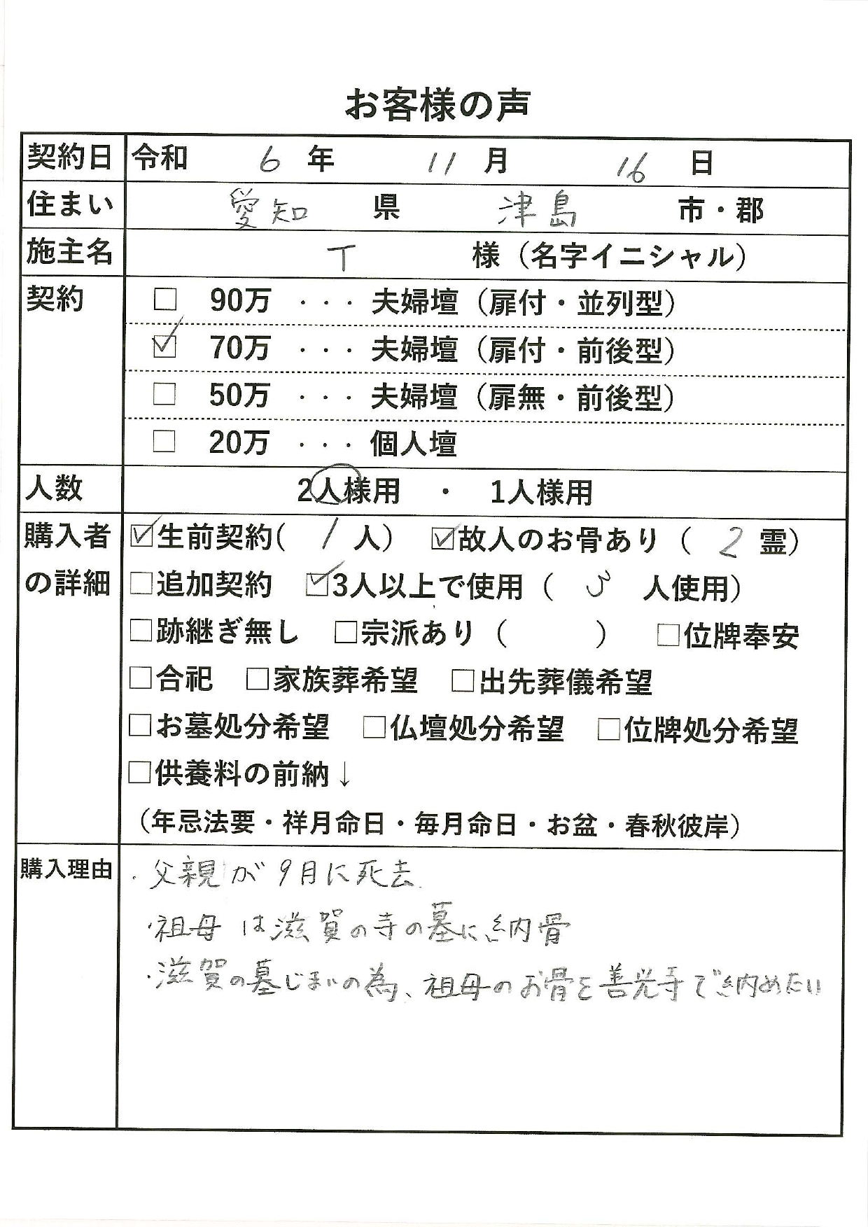 お客様の声