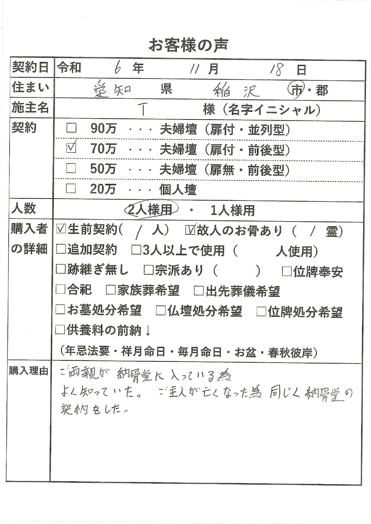 お客様の声
